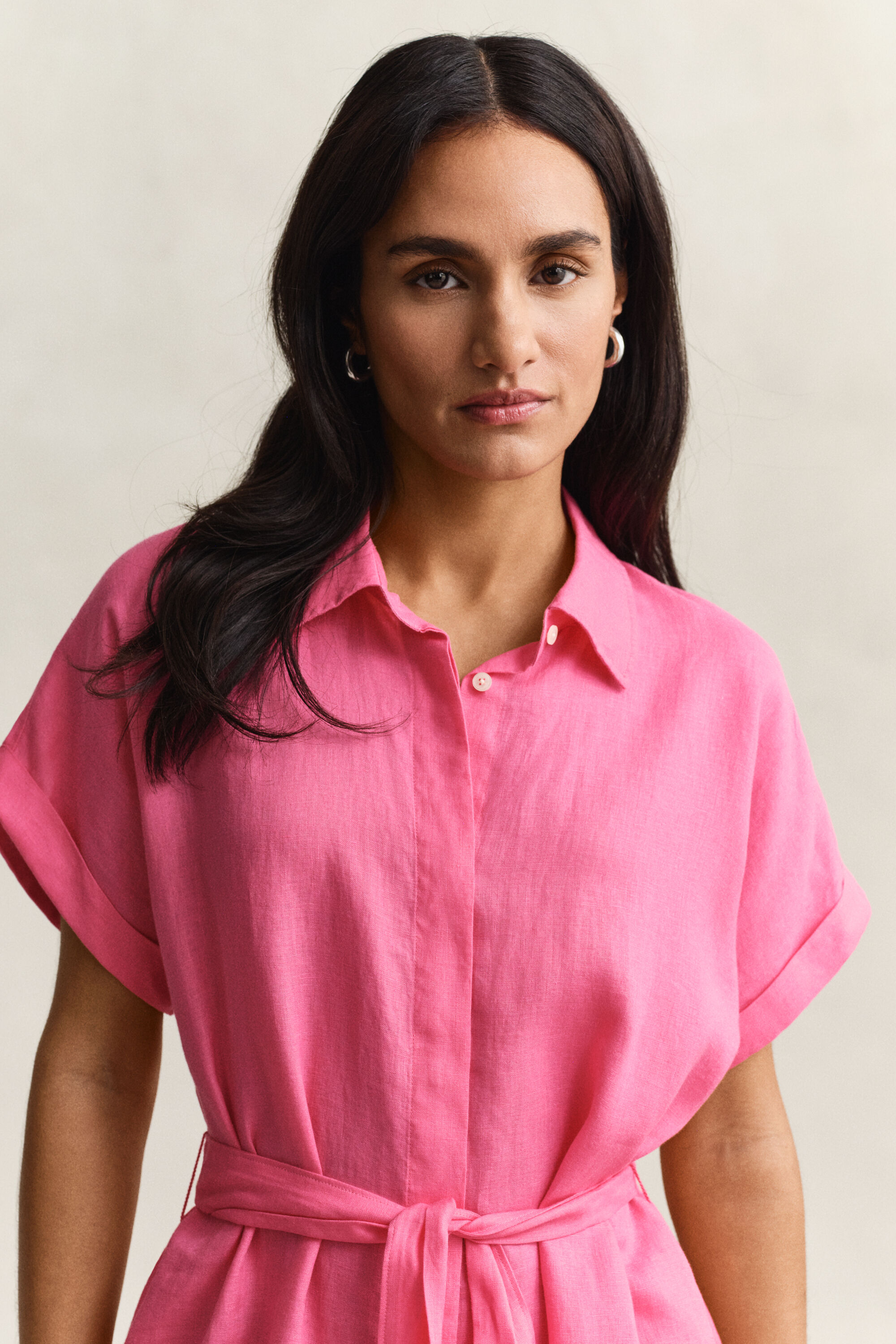 Linnen overoverhemdjurk met kapmouwtjes