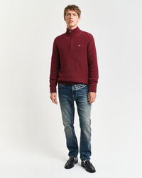Katoenen Textured sweater met korte rits