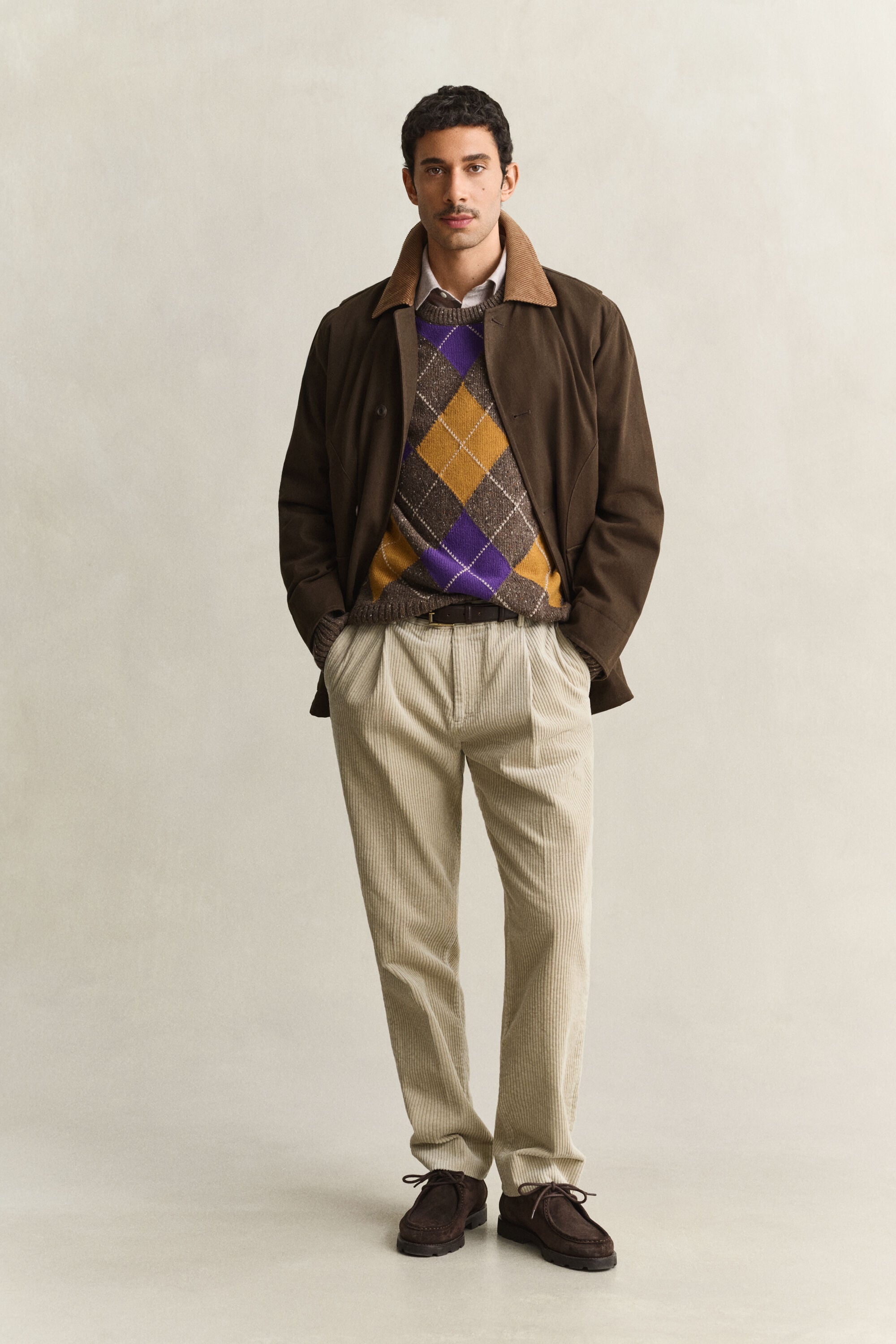 Argyle-trui met ronde hals, wol met kleuraccent