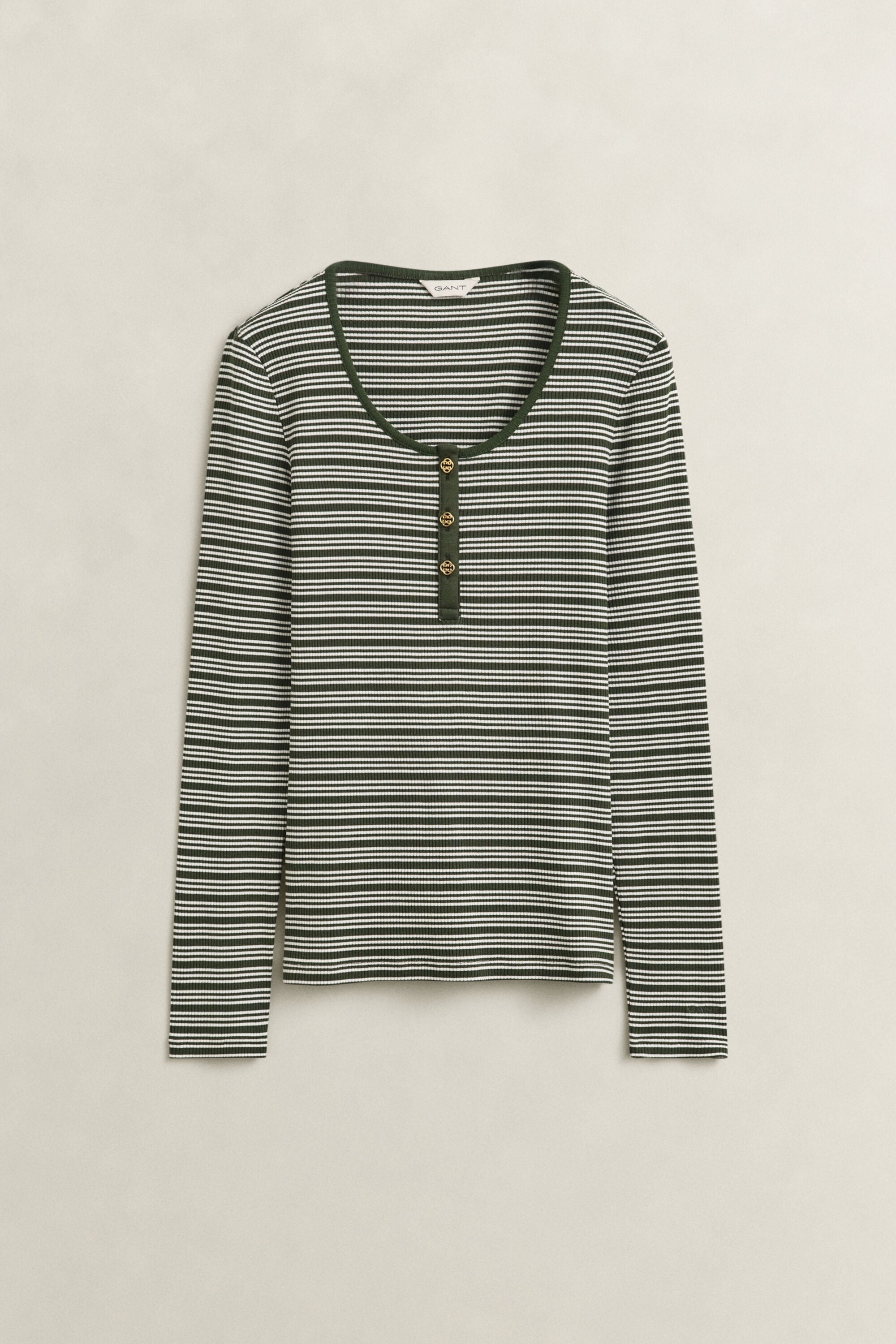 Geribde Henley-top met lange mouwen