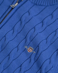 Kabelgebreide trui met korte rit van katoen