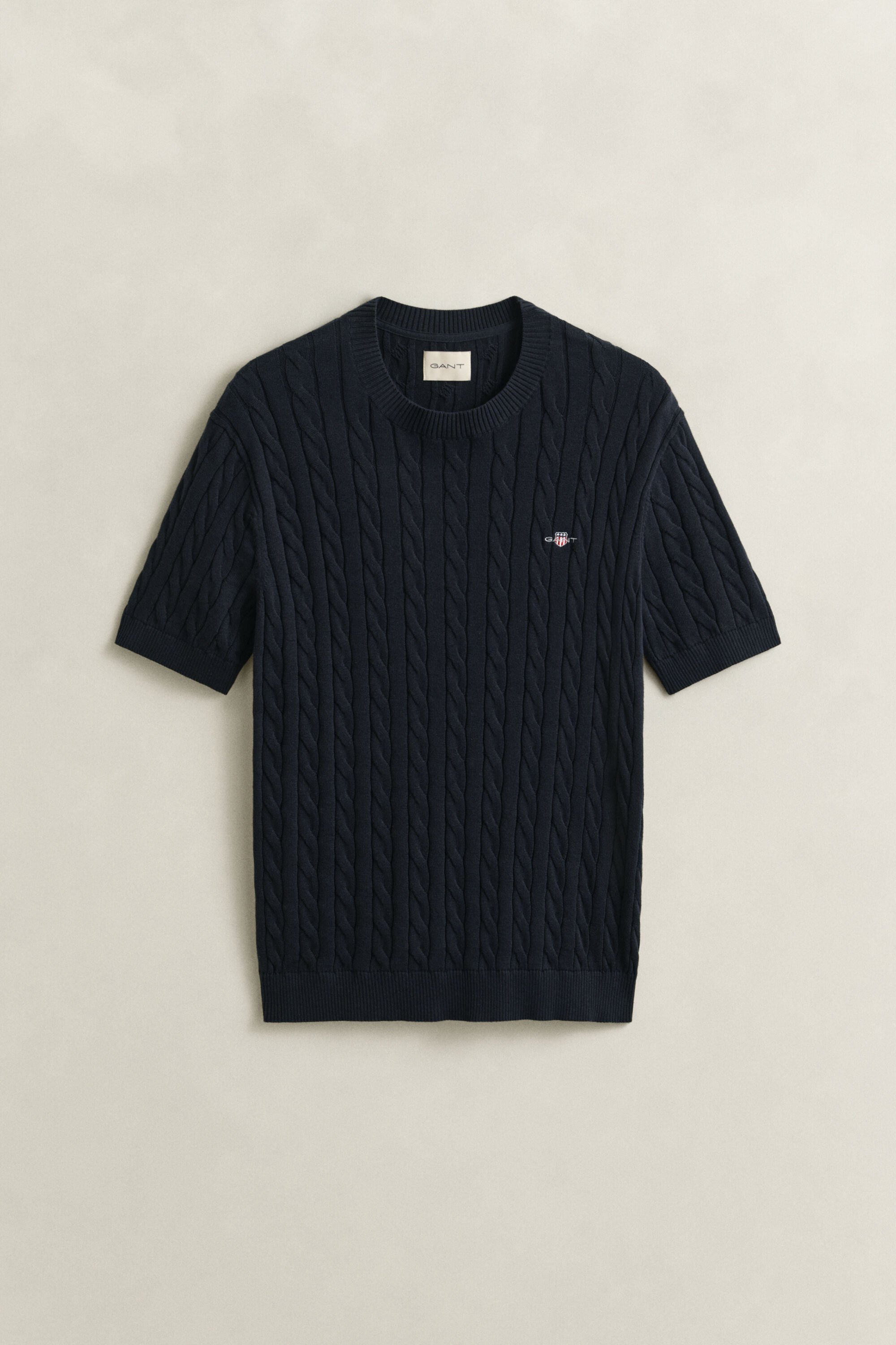 Katoenen kabeltrui met korte mouwen