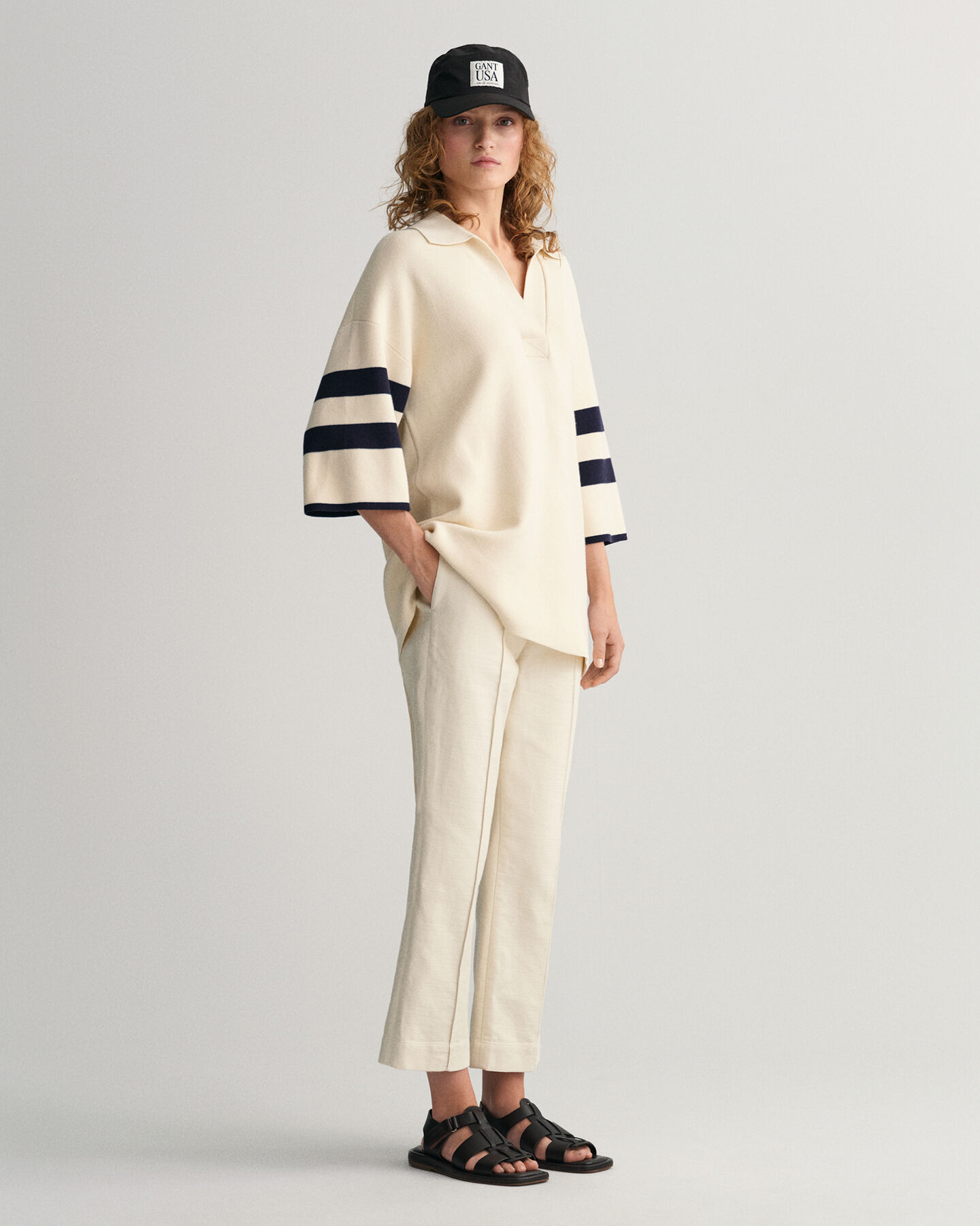 Gebreide Heavy Rugger met korte mouwen en strepen