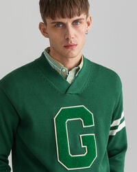 Collegiate sweater met V-hals