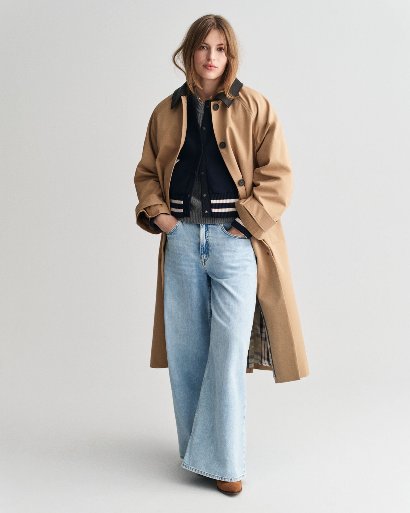 Car Coat met leren kraag