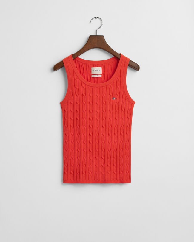 Kabelgebreide tanktop van stretchkatoen
