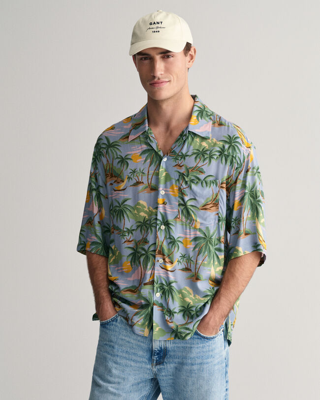 Regular Fit Hawaiian Print overhemd met korte mouwen