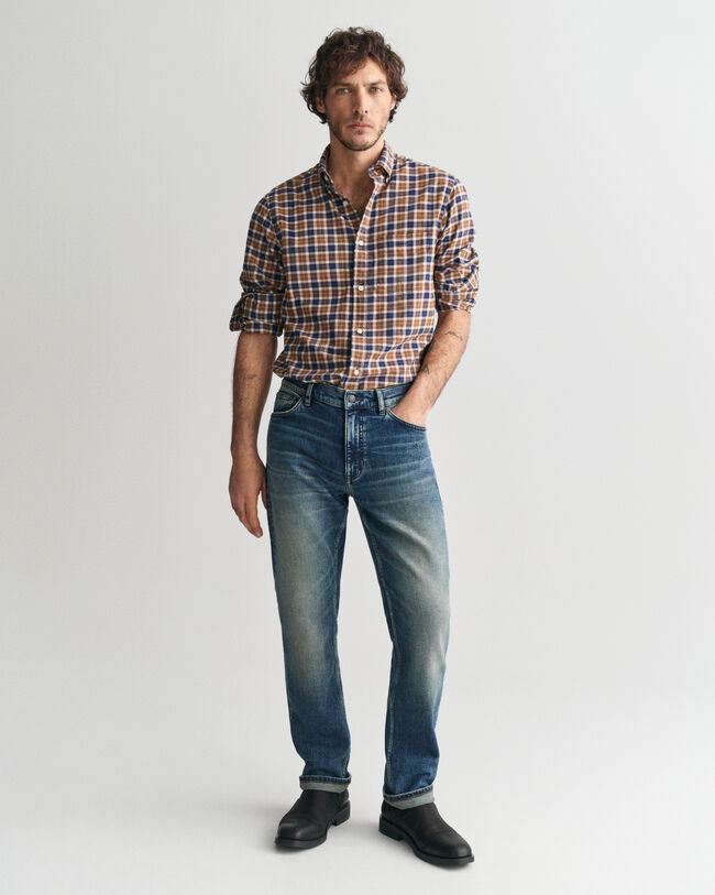 Regular Fit overhemd met ruitjes van lichte keperstof