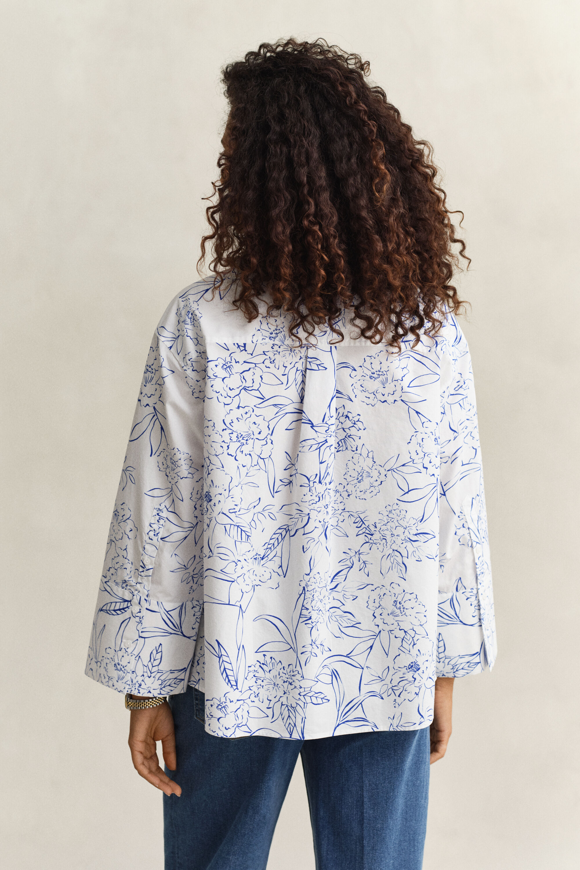 Gebloemd poplin overoverhemd