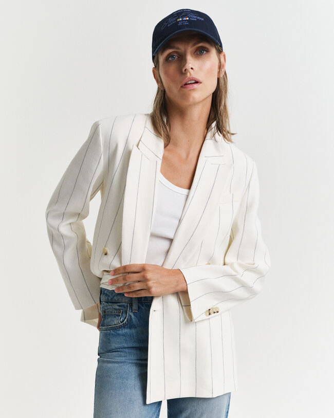 Linnen Club Blazer met krijtstreep