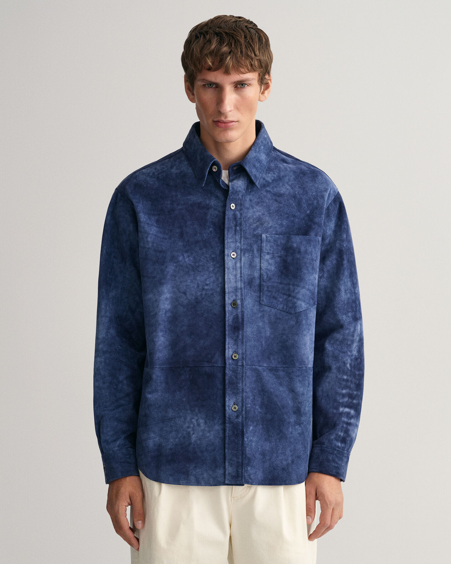 Oversized indigo overhemd van suède