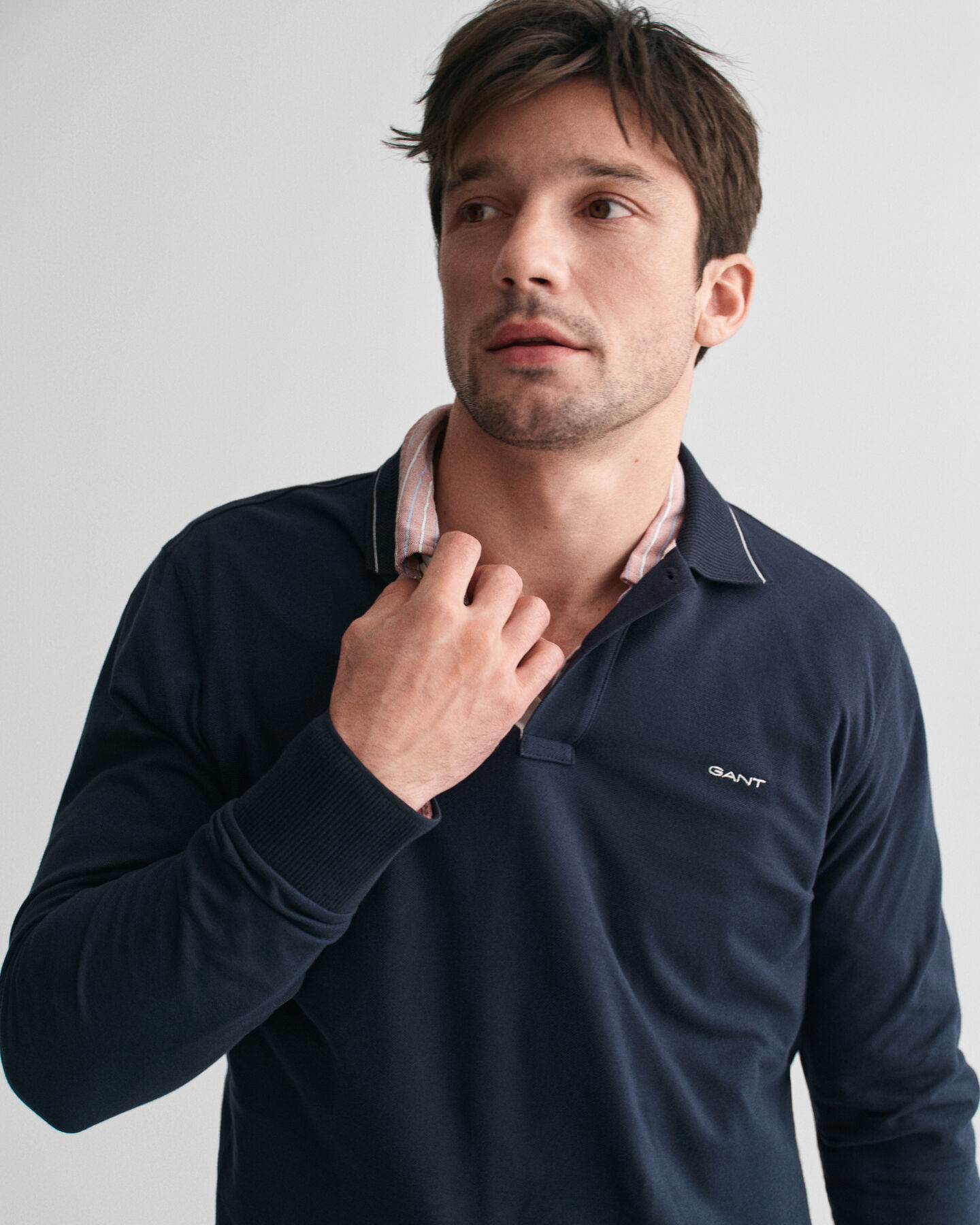 Poloshirt met getextureerde kraag en lange mouwen
