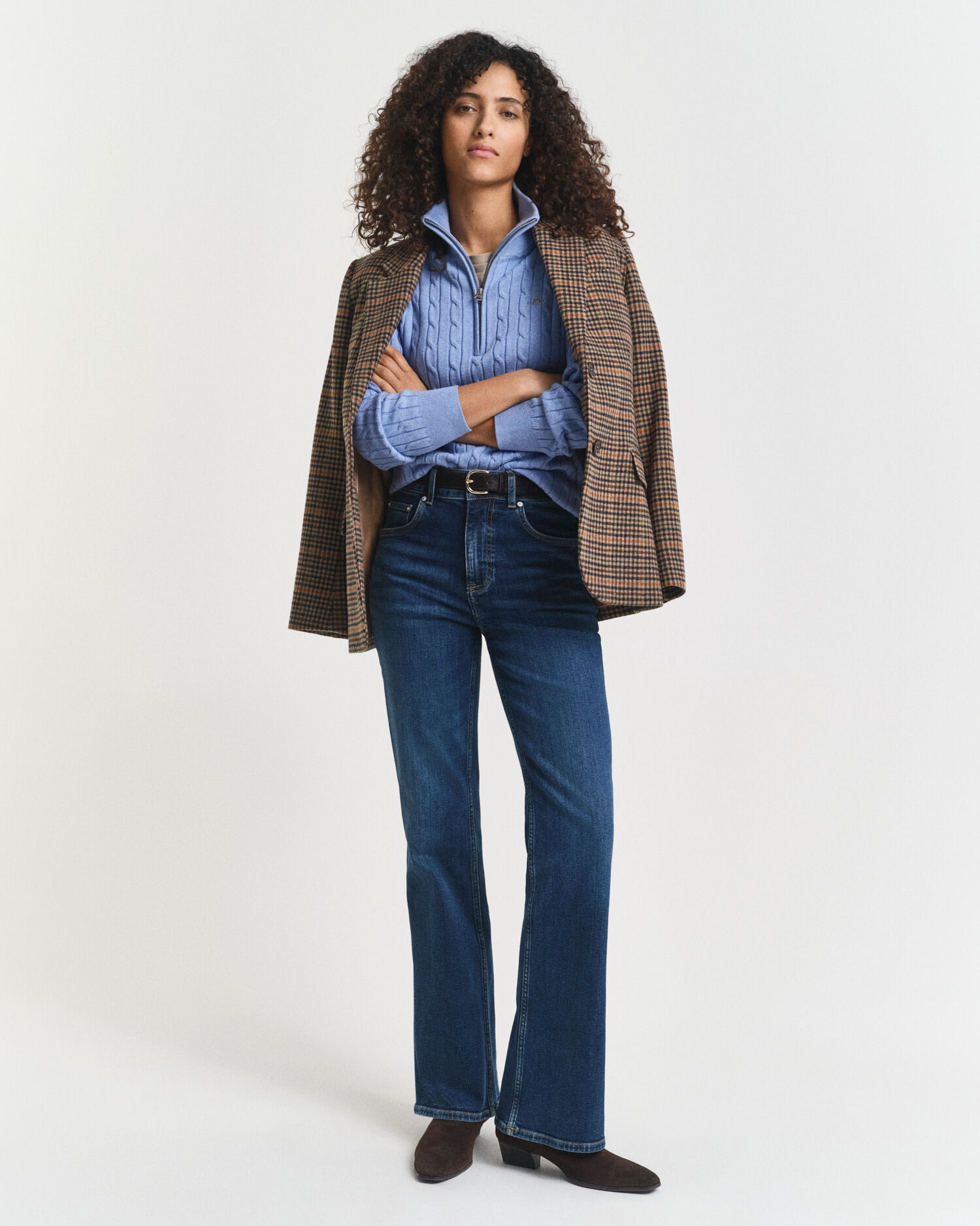 Gebreide kabeltrui met korte rits