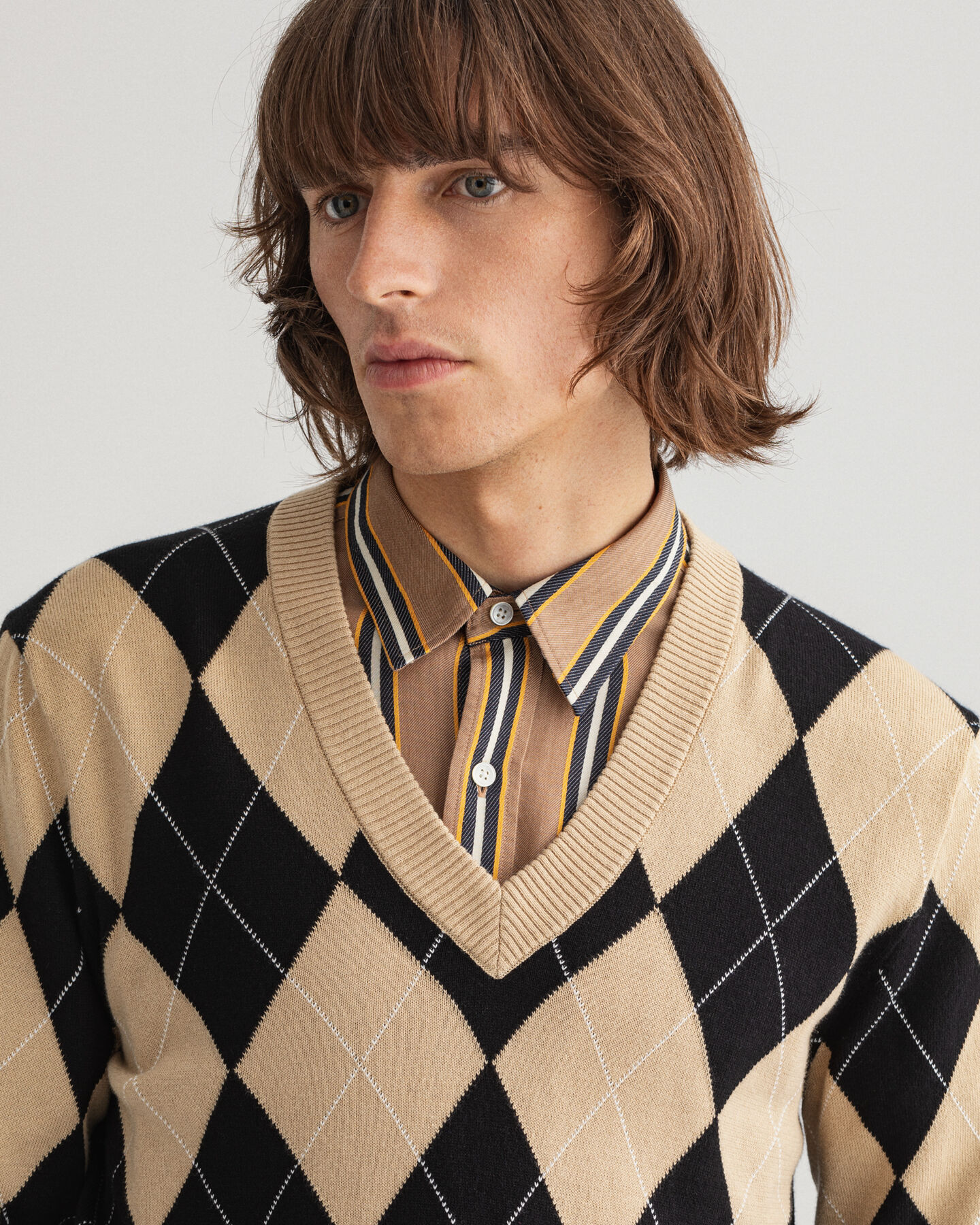 Argyle trui met V-hals