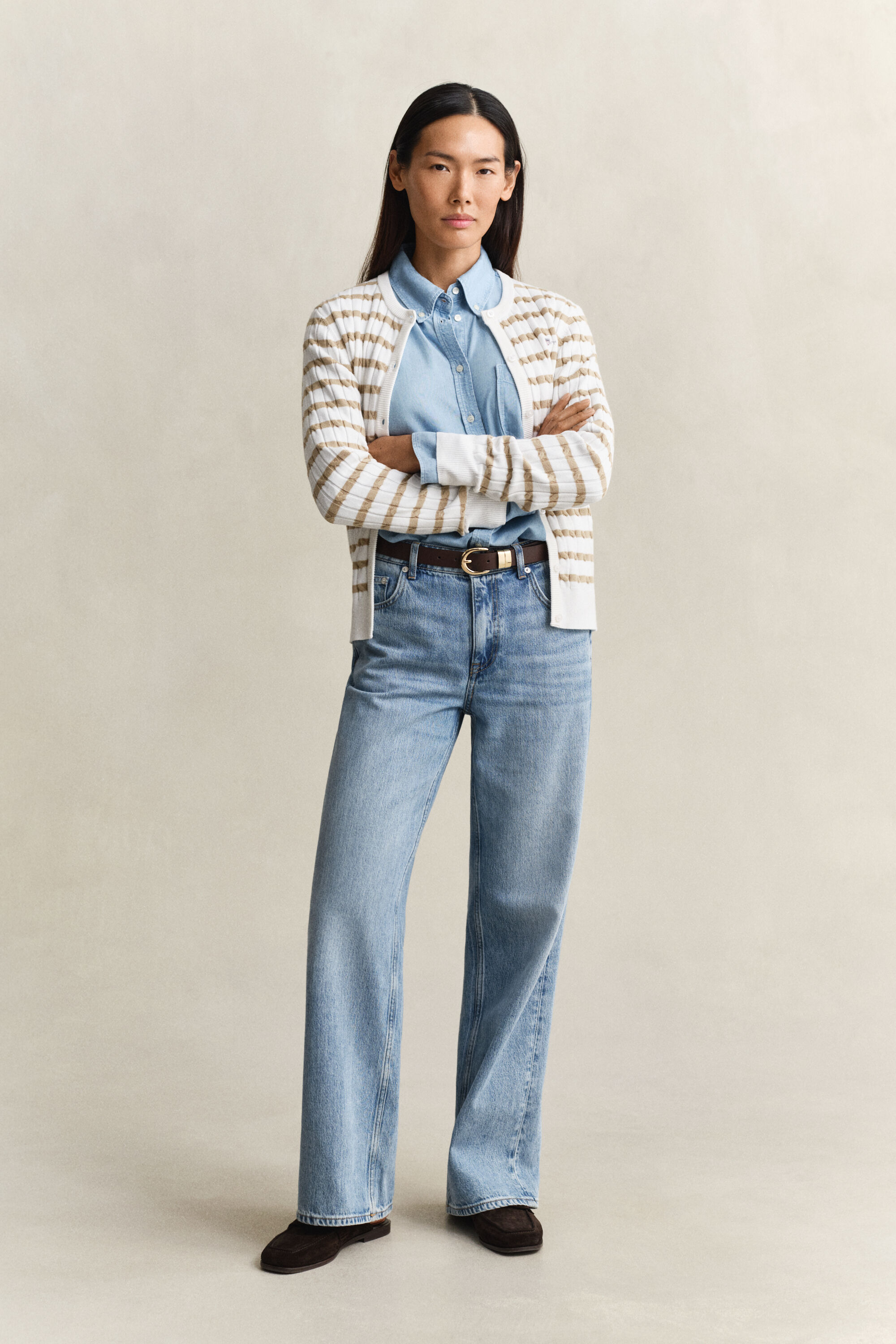 Kabelgebreid vest met strepen