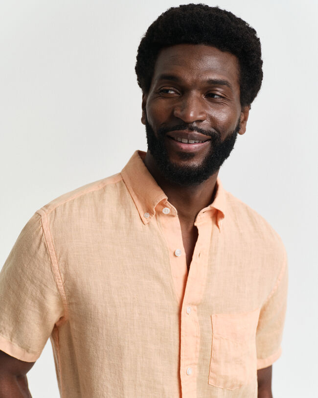 Regular Fit speciaal geverfd linnen overhemd met korte mouwen