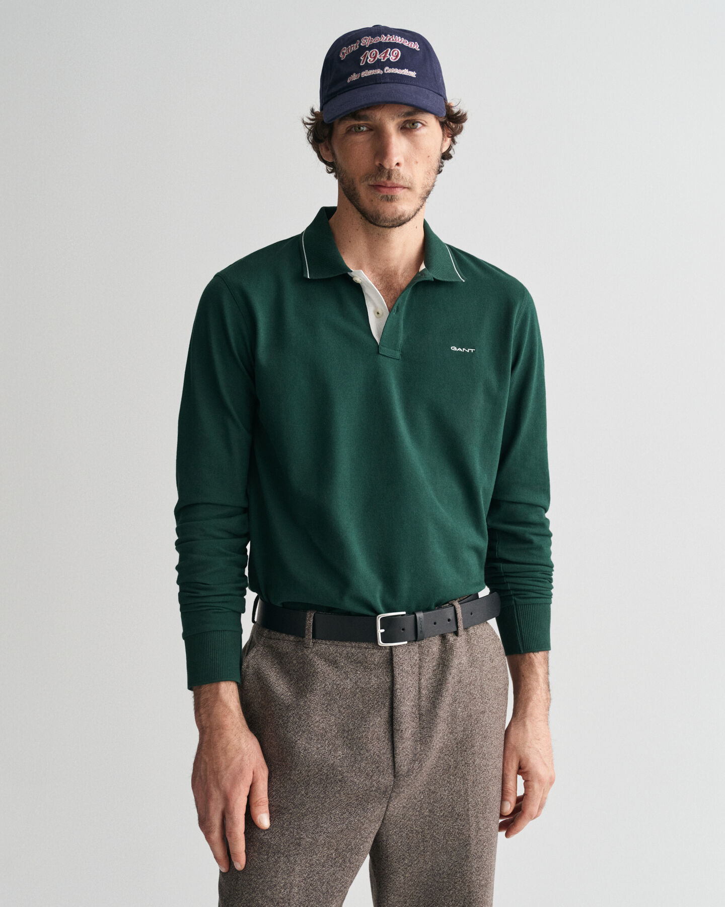 Poloshirt met getextureerde kraag en lange mouwen