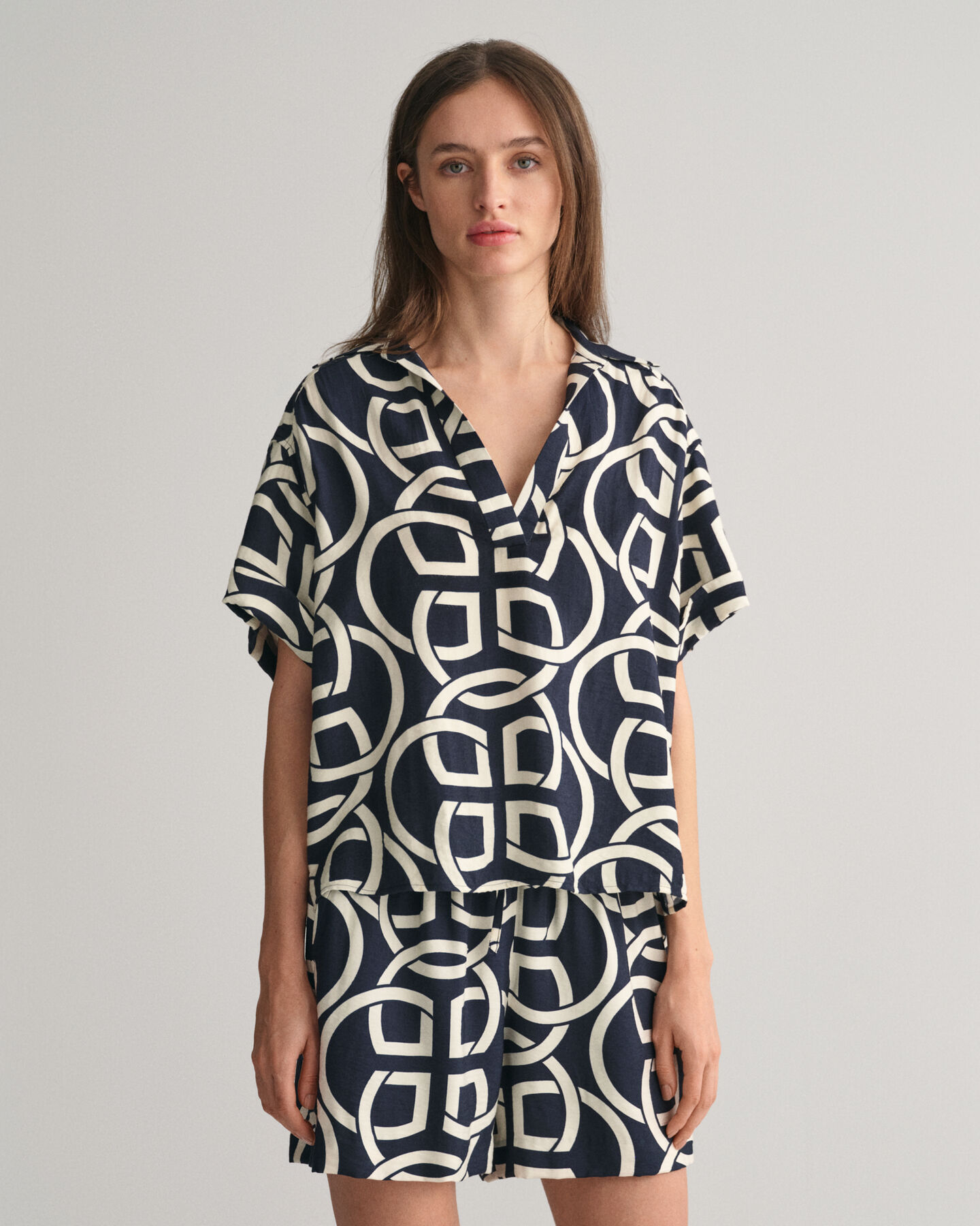 Relaxed Fit Monogram Print Popover overhemd met korte mouwen