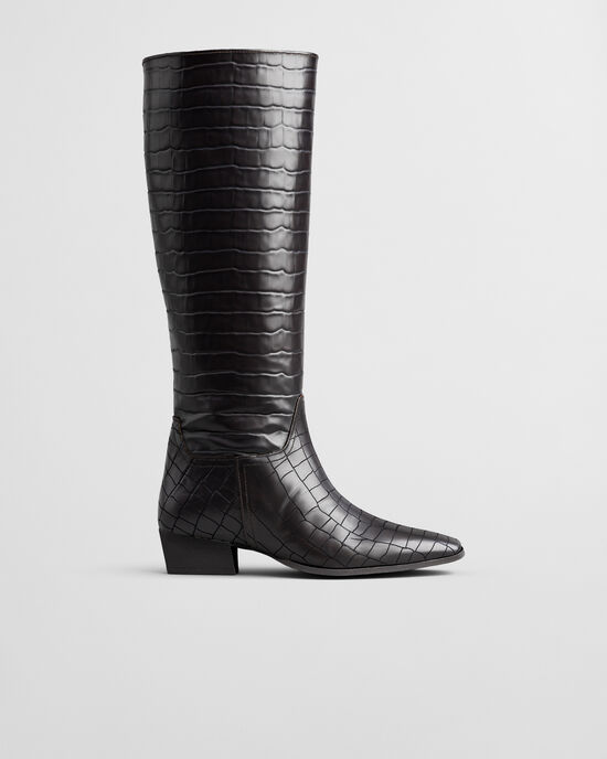 Bassotte Croc-Effect Leather Knee-High Boots