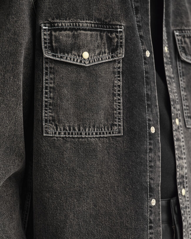 Oversized overhemd van zware kwaliteit gewassen denim