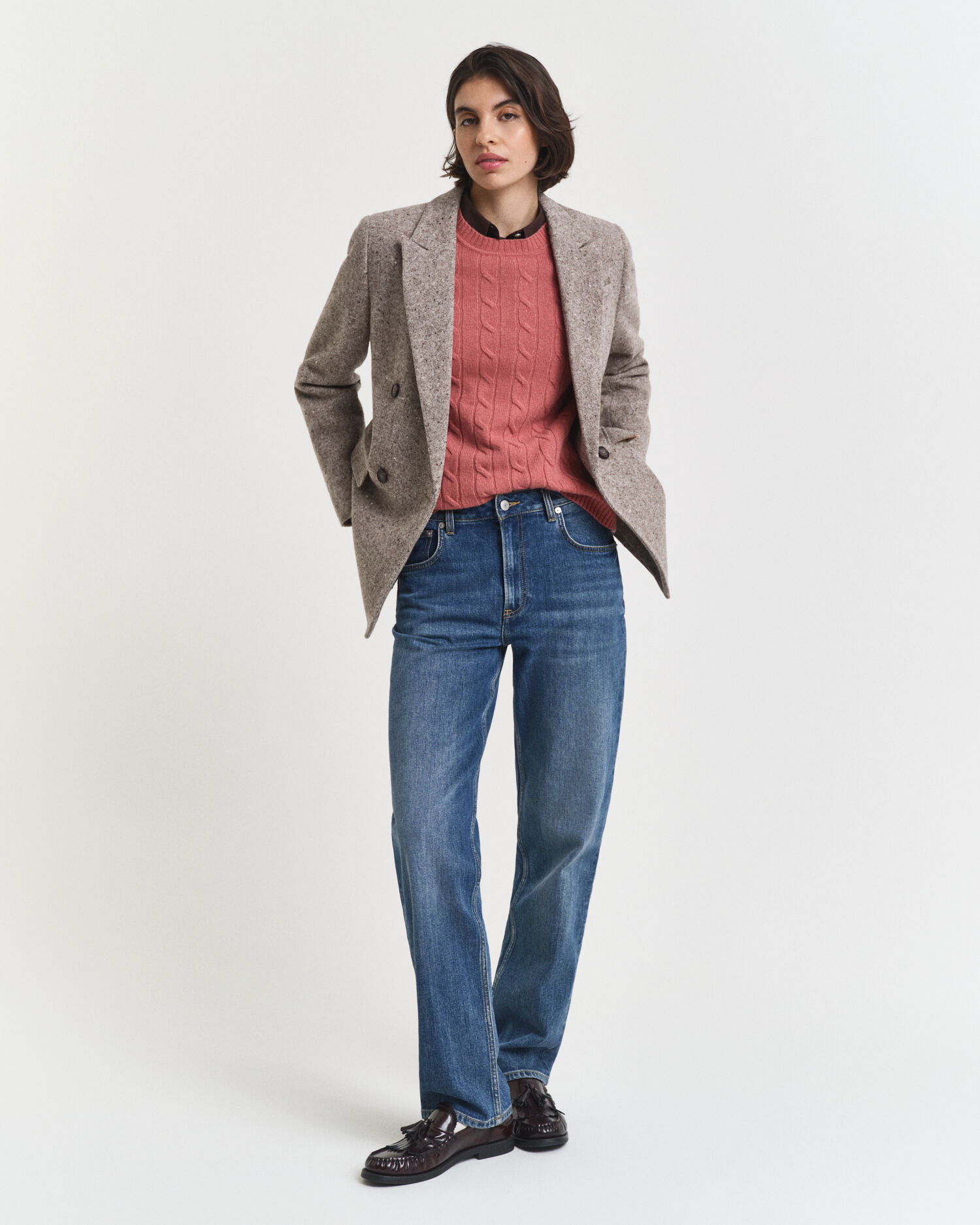 Lamswollen kabeltrui met ronde hals