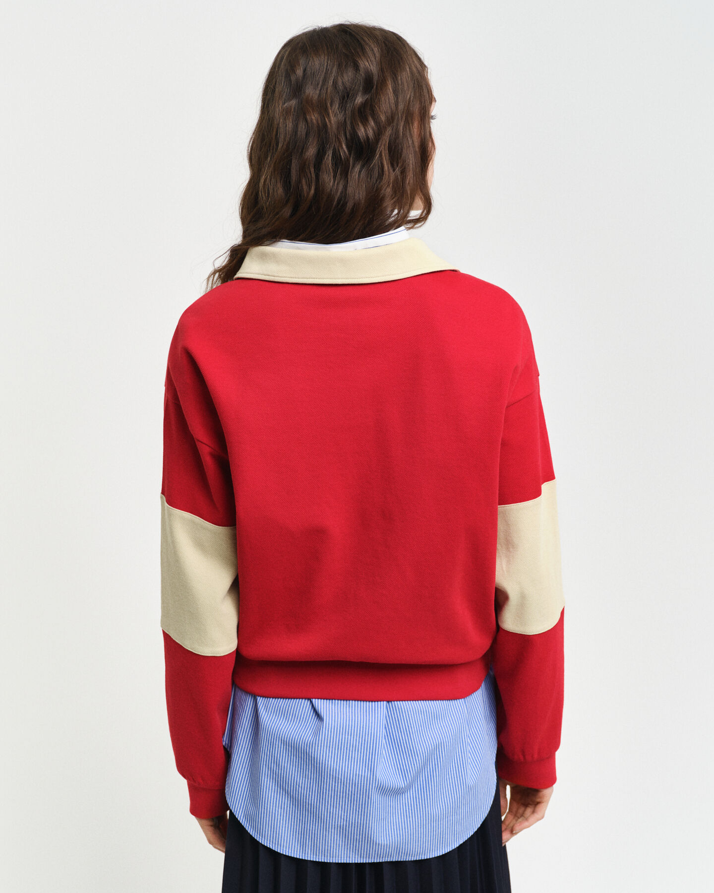 Rugger met piqué-textuur en kleurblokken