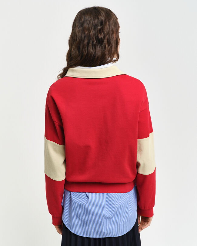 Rugger met piqué-textuur en kleurblokken