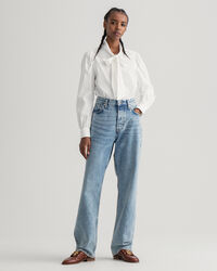 Oxford-overhemd met pofmouwen en strik