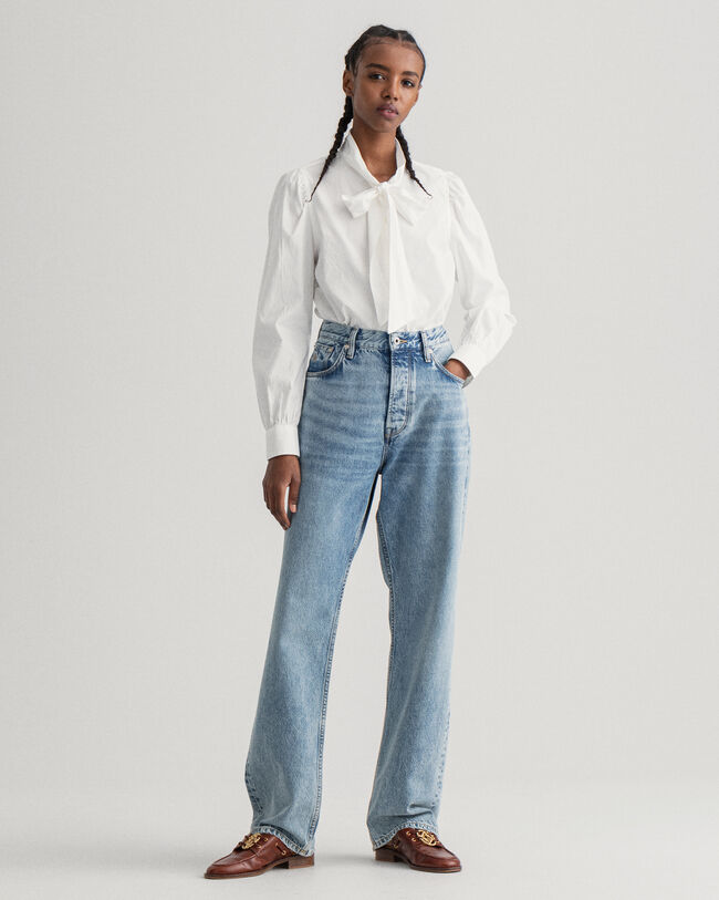 Oxford-overhemd met pofmouwen en strik