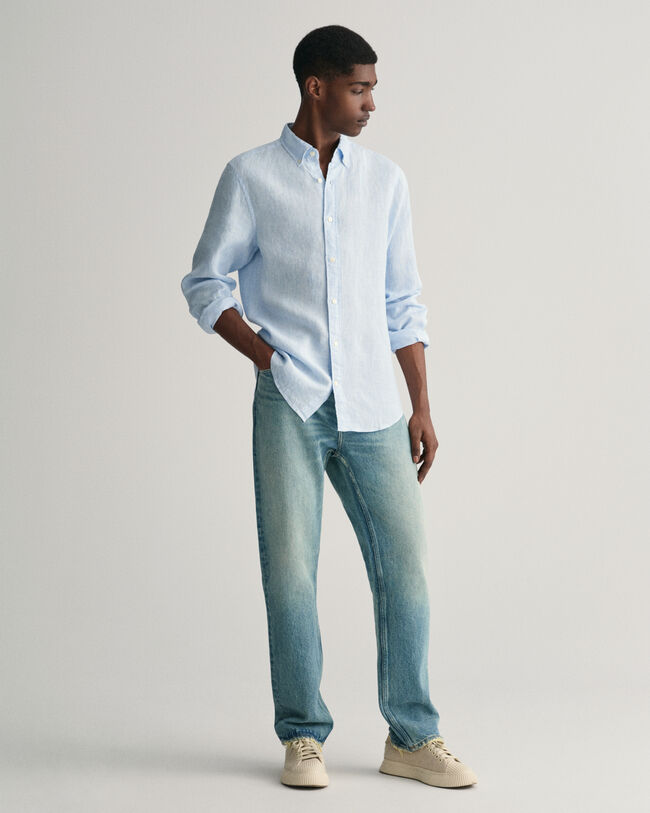 Slim Fit linnen overhemd met pied-de-poule