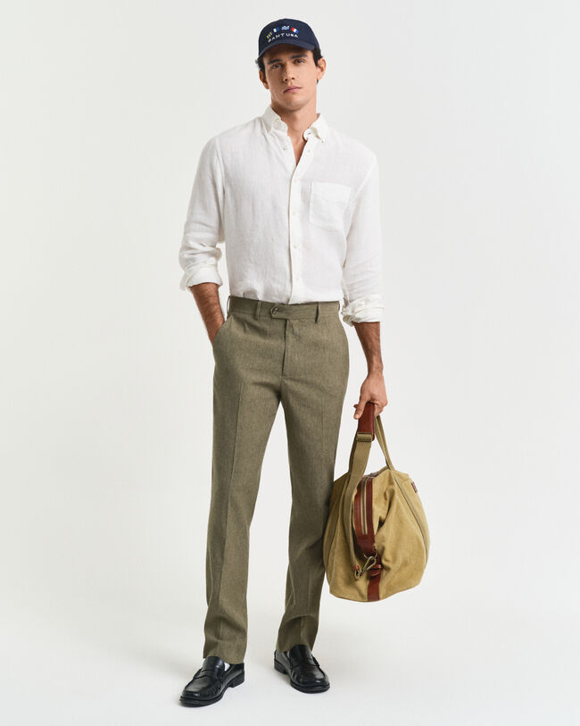 Slim Fit kostuumbroek van katoen en linnen