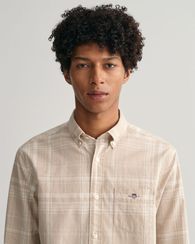 Geruit Regular Fit overhemd van katoen en linnen