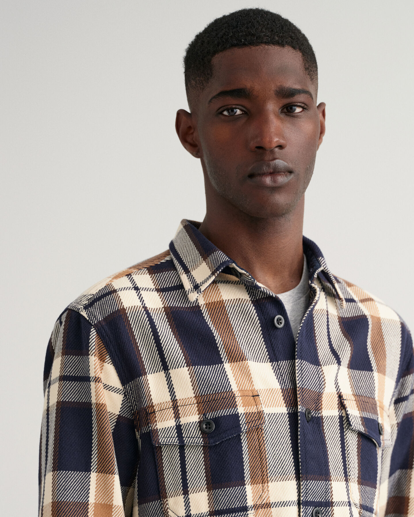 Overshirt van zware keperstof met ruiten