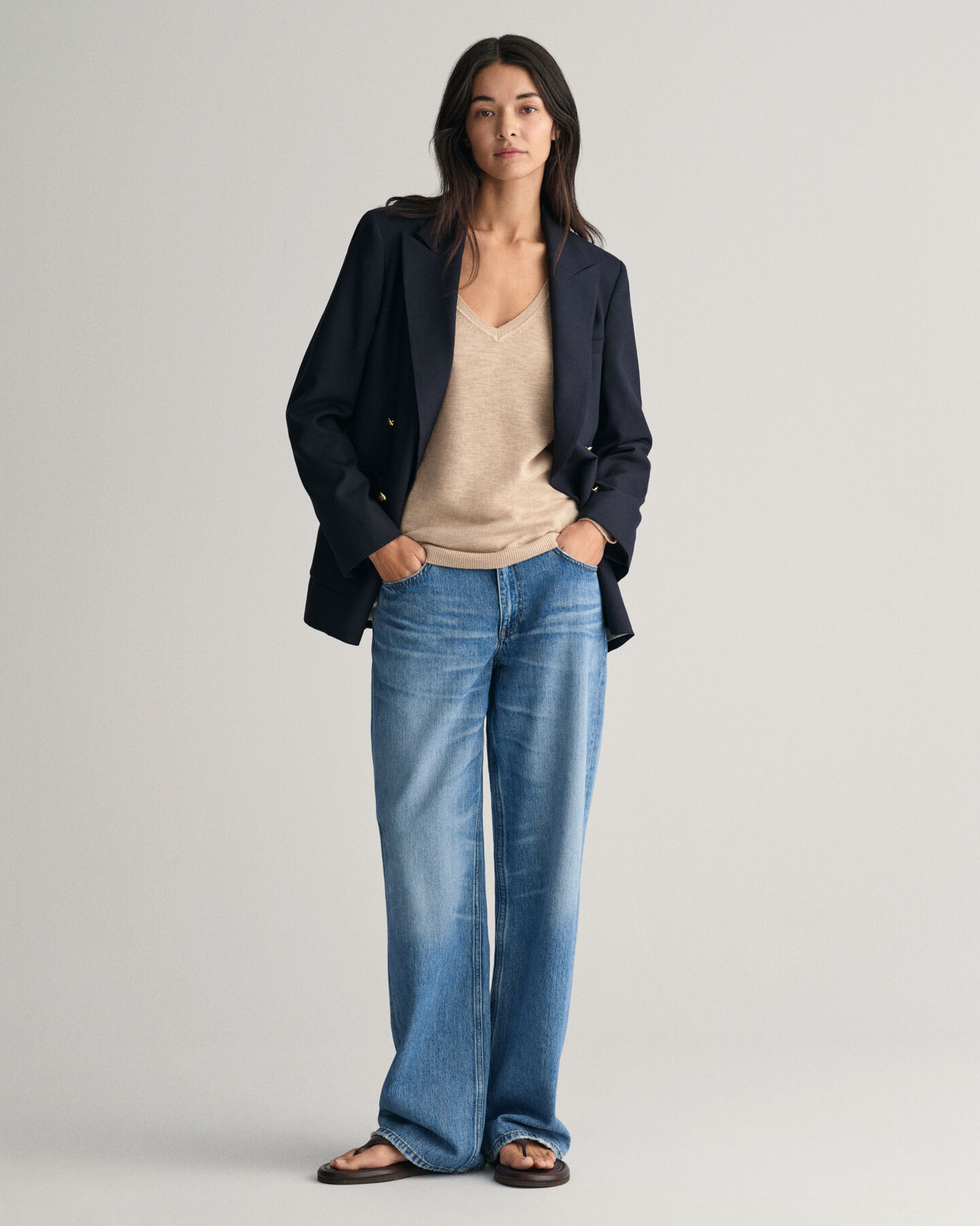 Trui met V-hals van linnenmix