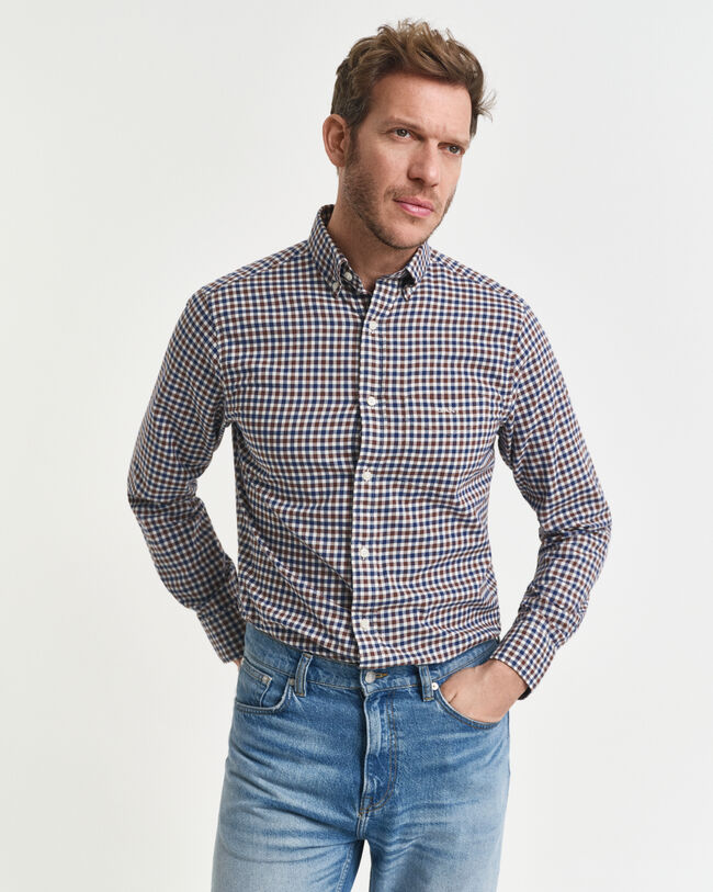 Regular Fit overhemd van keperstof met Gingham-ruitje