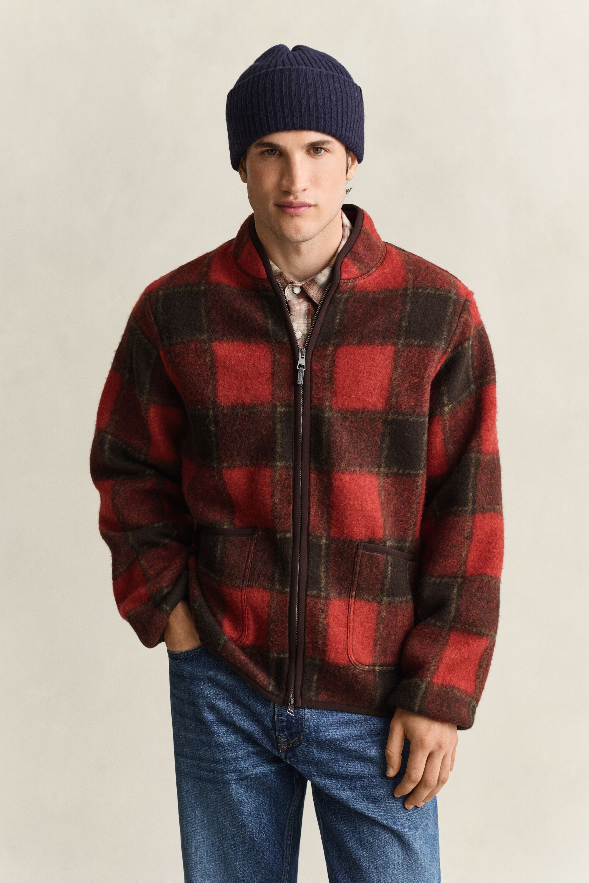 Geruit fleece jack