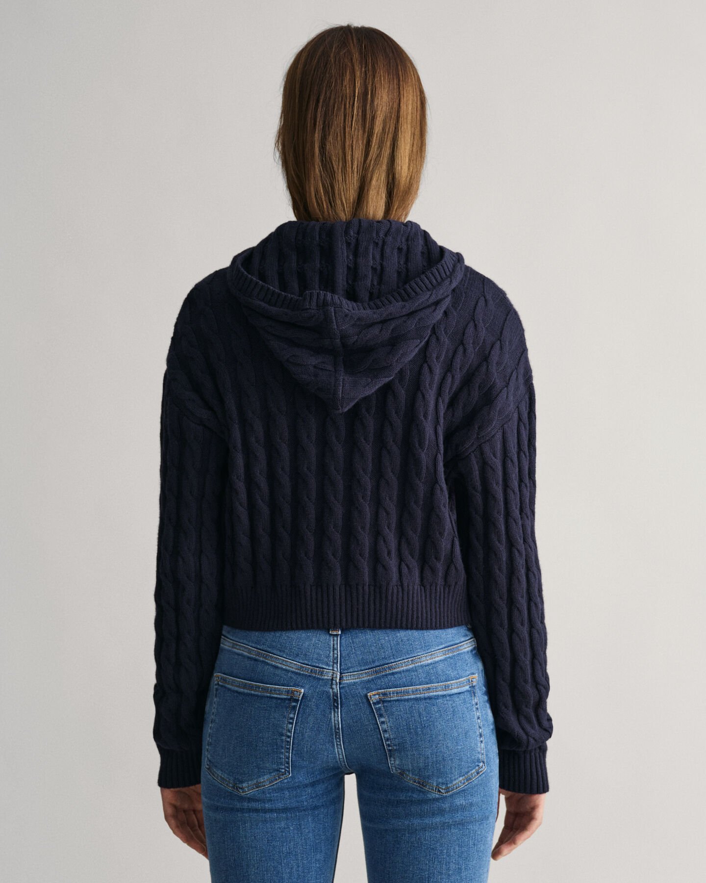 Teen Girls Shield kortere kabelgebreide hoodie met ritssluiting