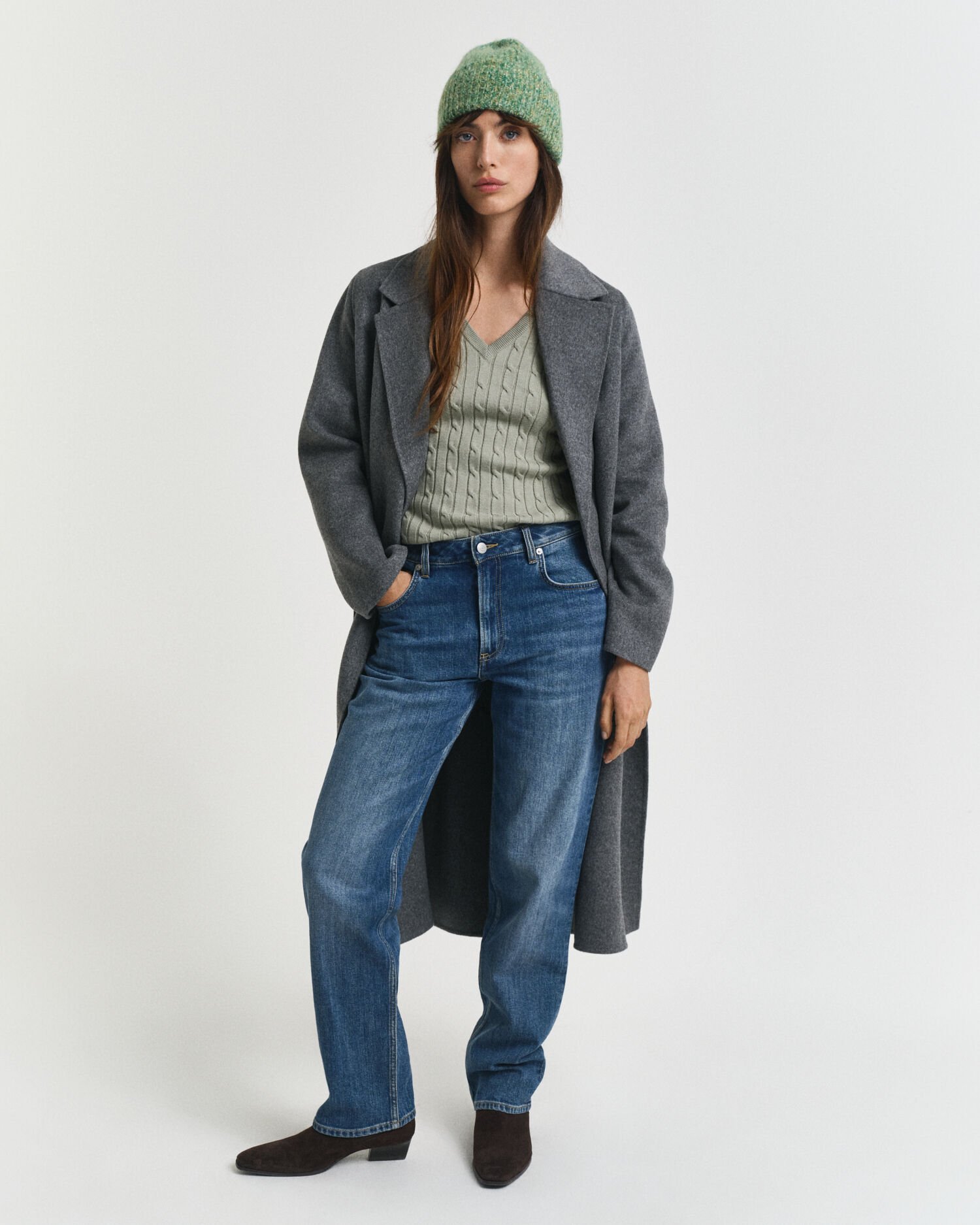 Kabelgebreide trui met V-hals