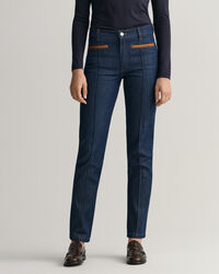 Slim Fit jeans met leren detail