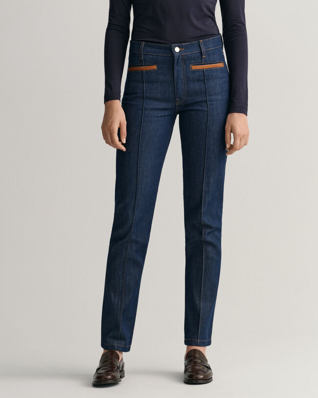 Slim Fit jeans met leren detail