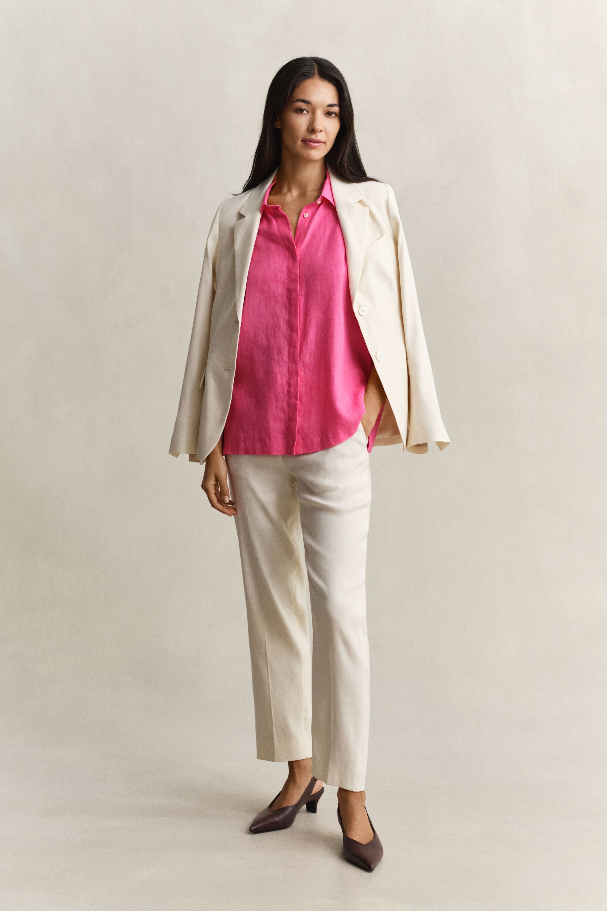 Linnen overoverhemd met kapmouwtjes