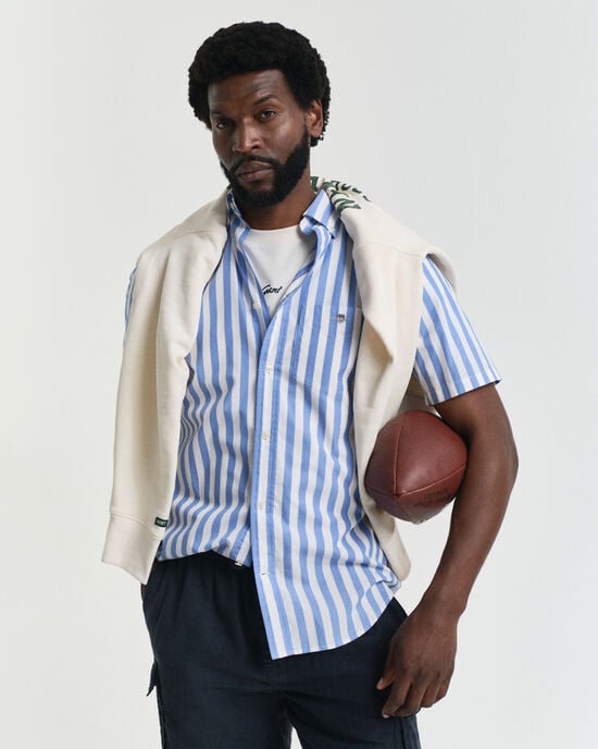 Regular Fit Classic poplin overhemd met korte mouwen en strepen