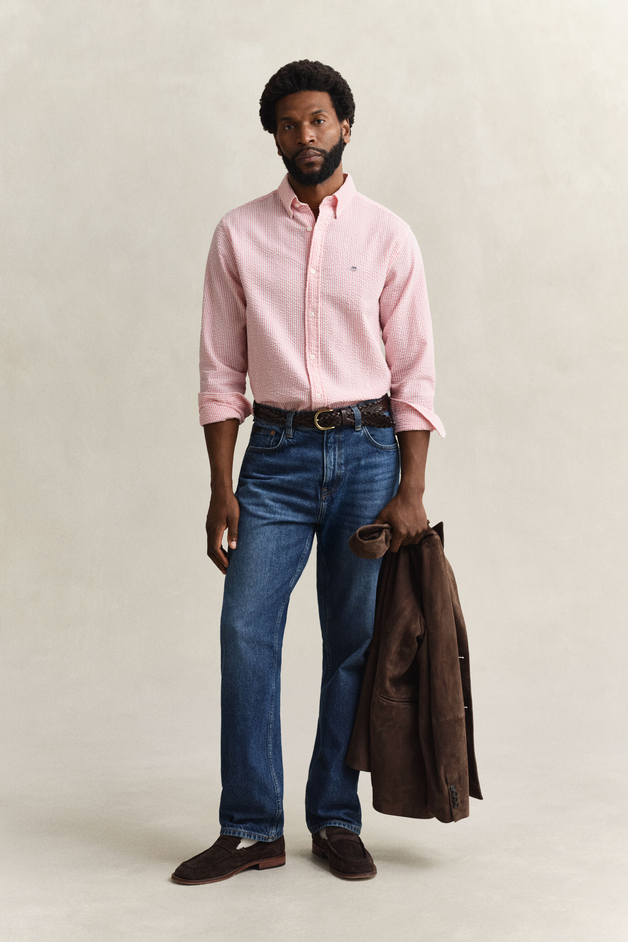 Regular Fit Seersucker overoverhemd met streepje