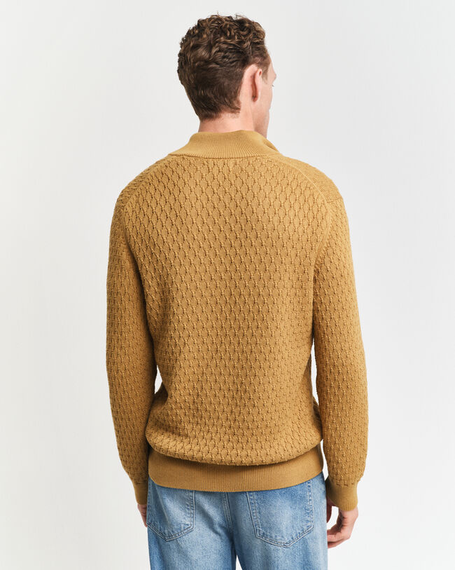 Katoenen Textured sweater met korte rits