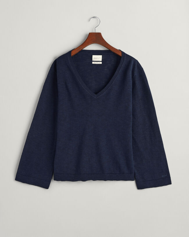 Trui met V-hals van linnenmix