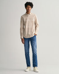 Geruit Regular Fit overhemd van katoen en linnen