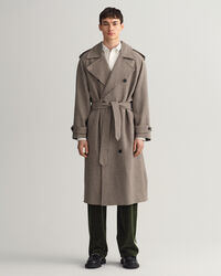 Wollen trenchcoat met pied-de-poule