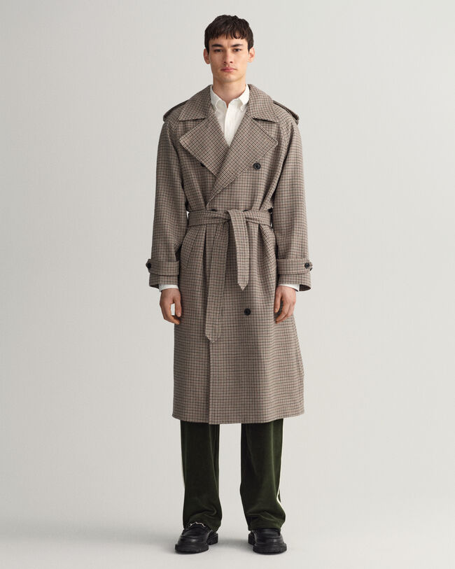 Wollen trenchcoat met pied-de-poule