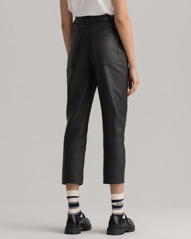 Cropped leren broek met hoge taille