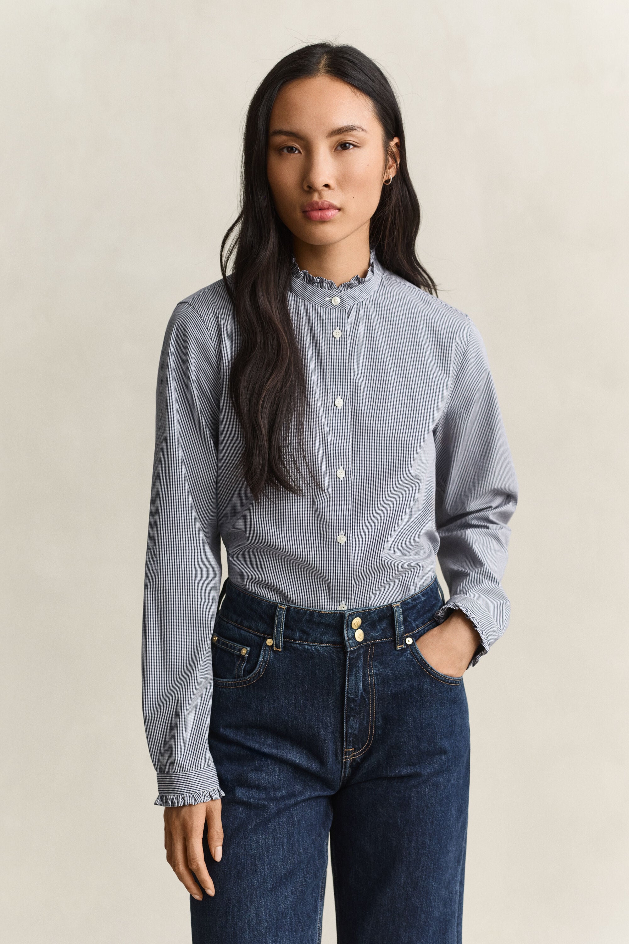 Blouse met ruches langs de kraag